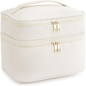 Vorey Makeup Bag for Women Large Travel Makeup Bag Organizer Portable Toiletry Bag Cute Makeup Bags Waterproof Leather Cosmetic Bag Makeup Case with Removable Dividers, Black in Kuwait