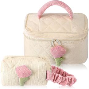 Locmeo 2 Pcs Cosmetic Bag with Handle Cute Makeup Bag Aesthetic Makeup Bag Travel Toiletry Bag for Women Girls Ladies Cosmetics Makeup Brushes Toiletry Jewelry Accessories (Green and Purple,Triangle) in Saudi Arabia
