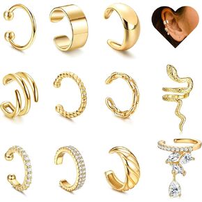 Subiceto 11Pcs Gold Ear Cuffs Earrings for Women No Piercing 14K Gold Plated Adjustable Fake Cartilage Cuff Earrings Clip On Ear Cuff Set Ear Clips Earrings in Kuwait