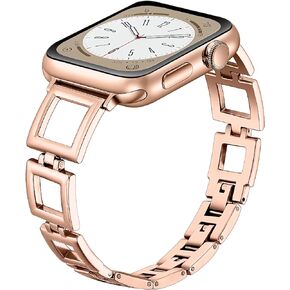 DMMG Compatible with Apple Watch Band Women 41/40/38 45/44/42 mm,Metal Stainless Steel Dressy Bracelet Square Hollow Design Wristband Replacement Strap for iWatch Band Series 8 7 6 5 4 3 2 1 Ultra