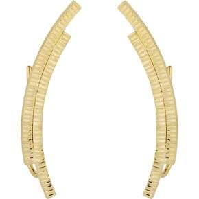Kooljewelry 10k Yellow Gold Diamond-cut Double Curve Climber Earrings in Kuwait