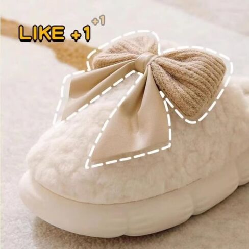 Plush Cute Bow Slippers for Women – Furry Comfy Indoor Outdoor Non-Slip House Slippers in Saudi Arabia