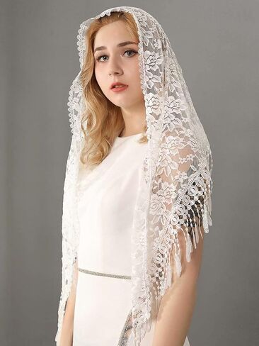 HEREAD مصلى الكاثوليكية الدانتيل الحجاب الكنيسة مانتيا حجاب الزفاف مع مشط اللاتينية كتلة وشاح الرأس يغطي للعرائس والنساء in Kuwait