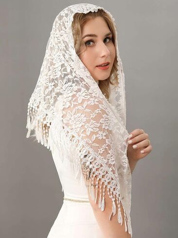 HEREAD مصلى الكاثوليكية الدانتيل الحجاب الكنيسة مانتيا حجاب الزفاف مع مشط اللاتينية كتلة وشاح الرأس يغطي للعرائس والنساء in Kuwait