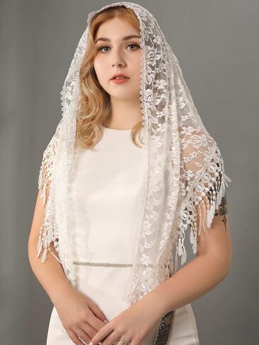 HEREAD مصلى الكاثوليكية الدانتيل الحجاب الكنيسة مانتيا حجاب الزفاف مع مشط اللاتينية كتلة وشاح الرأس يغطي للعرائس والنساء in Kuwait