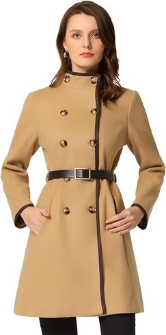 Allegra K Women's Peacoat Trench Long Coat Belted Winter Stand Collar Coats in Saudi Arabia