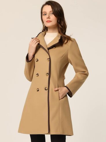Allegra K Women's Peacoat Trench Long Coat Belted Winter Stand Collar Coats in Saudi Arabia