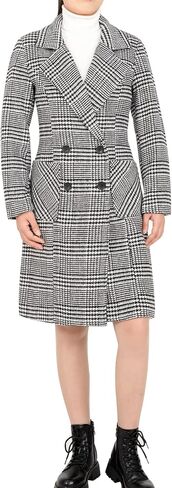 Hacikis Womens Houndstooth Wool Blend Trench Coat Notch Lapel Double Breasted Winter Outwear Pea Coats in Saudi Arabia