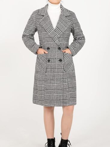 Hacikis Womens Houndstooth Wool Blend Trench Coat Notch Lapel Double Breasted Winter Outwear Pea Coats in Saudi Arabia