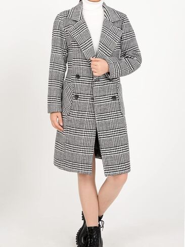 Hacikis Womens Houndstooth Wool Blend Trench Coat Notch Lapel Double Breasted Winter Outwear Pea Coats in Saudi Arabia