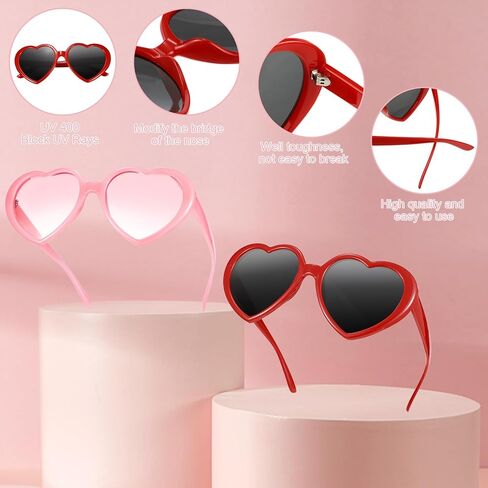auroray Heart Sunglasses for Women Men, 2 Pairs Oversized Red Heart Shaped Sunglasses Pink Love Heart Glasses with 2 Leather Eyeglasses Pouch, Retro Fun Vintage Cute Sunglasses in Kuwait