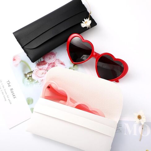 auroray Heart Sunglasses for Women Men, 2 Pairs Oversized Red Heart Shaped Sunglasses Pink Love Heart Glasses with 2 Leather Eyeglasses Pouch, Retro Fun Vintage Cute Sunglasses in Kuwait