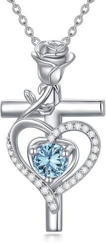 PROESS Mothers Day Gifts Cross Necklace for Women Girls Birthstone Cross Necklace for Women Girls Sterling Silver Rose Heart Pendant Necklace Anniversary Birthday Jewelry Gifts Wife Mom Lady Her in Saudi Arabia