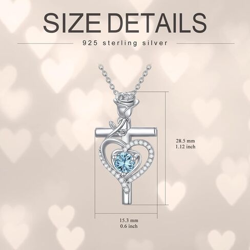 PROESS Mothers Day Gifts Cross Necklace for Women Girls Birthstone Cross Necklace for Women Girls Sterling Silver Rose Heart Pendant Necklace Anniversary Birthday Jewelry Gifts Wife Mom Lady Her in Saudi Arabia