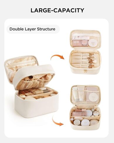 حقيبة مكياج فوري للنساء، حقيبة مكياج كبيرة للسفر، منظم حقيبة أدوات الزينة المحمولة، حقائب مكياج لطيفة مقاومة للماء، حقيبة مستحضرات تجميل جلدية مع فواصل قابلة للإزالة، أسود in Kuwait