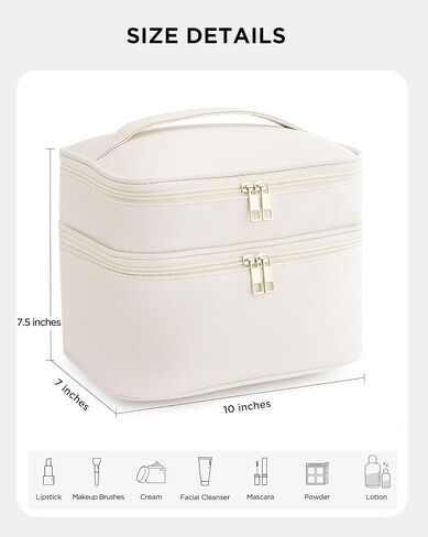 حقيبة مكياج فوري للنساء، حقيبة مكياج كبيرة للسفر، منظم حقيبة أدوات الزينة المحمولة، حقائب مكياج لطيفة مقاومة للماء، حقيبة مستحضرات تجميل جلدية مع فواصل قابلة للإزالة، أسود in Kuwait