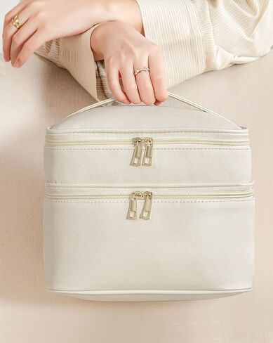 حقيبة مكياج فوري للنساء، حقيبة مكياج كبيرة للسفر، منظم حقيبة أدوات الزينة المحمولة، حقائب مكياج لطيفة مقاومة للماء، حقيبة مستحضرات تجميل جلدية مع فواصل قابلة للإزالة، أسود in Kuwait