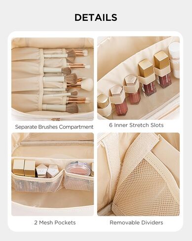 حقيبة مكياج فوري للنساء، حقيبة مكياج كبيرة للسفر، منظم حقيبة أدوات الزينة المحمولة، حقائب مكياج لطيفة مقاومة للماء، حقيبة مستحضرات تجميل جلدية مع فواصل قابلة للإزالة، أسود in Kuwait