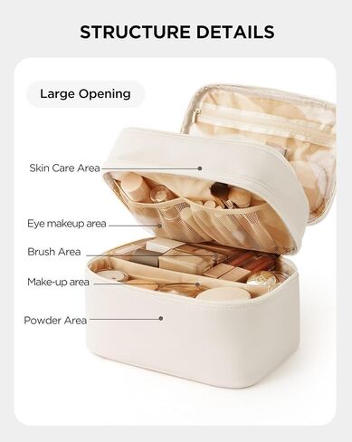 حقيبة مكياج فوري للنساء، حقيبة مكياج كبيرة للسفر، منظم حقيبة أدوات الزينة المحمولة، حقائب مكياج لطيفة مقاومة للماء، حقيبة مستحضرات تجميل جلدية مع فواصل قابلة للإزالة، أسود in Kuwait