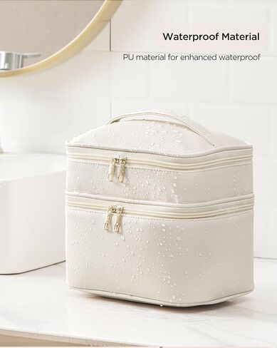 حقيبة مكياج فوري للنساء، حقيبة مكياج كبيرة للسفر، منظم حقيبة أدوات الزينة المحمولة، حقائب مكياج لطيفة مقاومة للماء، حقيبة مستحضرات تجميل جلدية مع فواصل قابلة للإزالة، أسود in Kuwait