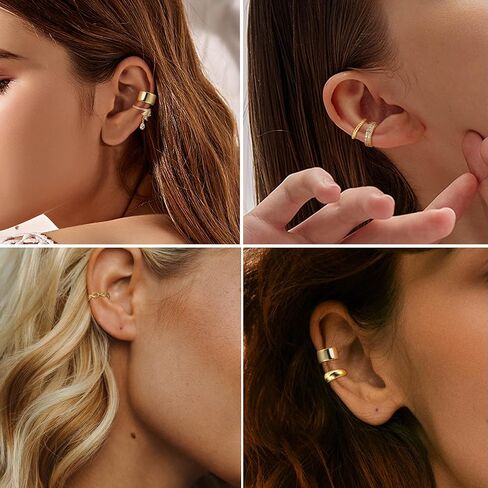 Subiceto 11 قطعة أقراط أذن ذهبية للنساء بدون ثقب 14 قيراط مطلية بالذهب قابلة للتعديل أقراط الكفة الغضروفية المزيفة مشبك على الأذن مجموعة أساور الأذن كليب in Kuwait