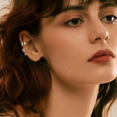 Subiceto 11 قطعة أقراط أذن ذهبية للنساء بدون ثقب 14 قيراط مطلية بالذهب قابلة للتعديل أقراط الكفة الغضروفية المزيفة مشبك على الأذن مجموعة أساور الأذن كليب in Kuwait