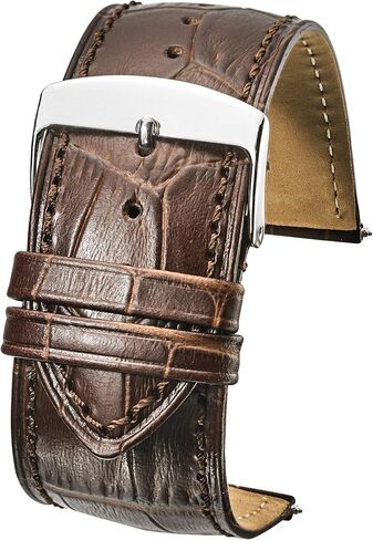 ALPINE Genuine alligator grain stitched leather watch band (fits wrist sizes 6 - 7 1/2 inch)- white, black, brown, red, blue - 26mm, 28mm, 30mm in Kuwait