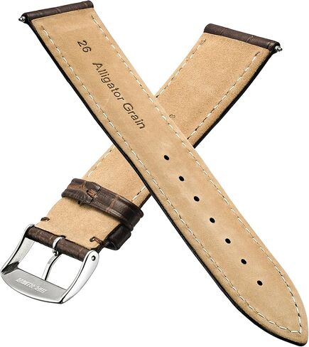 ALPINE Genuine alligator grain stitched leather watch band (fits wrist sizes 6 - 7 1/2 inch)- white, black, brown, red, blue - 26mm, 28mm, 30mm in Kuwait