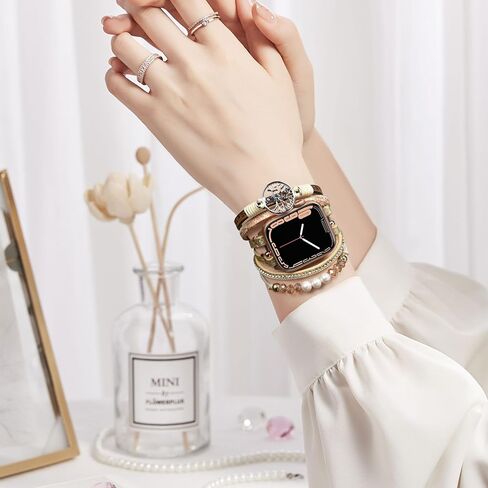 سوار بوهو مطرز لساعة أبل 40 مم 38 مم 41 مم 44 مم 42 مم 45 مم للنساء، إكسسوارات حزام لف جلدي متعدد الطبقات مصنوع يدويًا لسلسلة iWatch Bands SE 9 8 7 6 5 4 3 2 1 in Kuwait