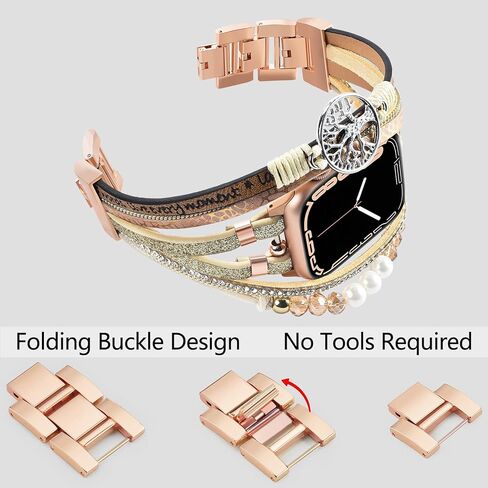 سوار بوهو مطرز لساعة أبل 40 مم 38 مم 41 مم 44 مم 42 مم 45 مم للنساء، إكسسوارات حزام لف جلدي متعدد الطبقات مصنوع يدويًا لسلسلة iWatch Bands SE 9 8 7 6 5 4 3 2 1 in Kuwait