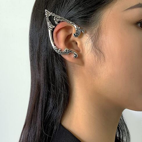 Jumwrit Elf Ear Cuffs Earrings Elven Ear Cuffs Silver Stud Earrings Cuff Wrap Earrings Ear Cuff Clip on Earrings Cosplay Fantasy Fairy Earrings in Saudi Arabia