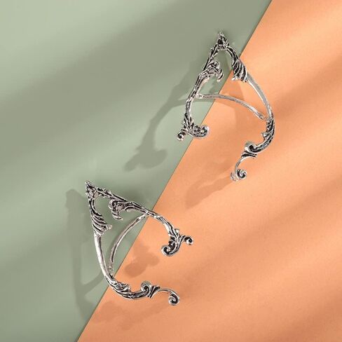 Jumwrit Elf Ear Cuffs Earrings Elven Ear Cuffs Silver Stud Earrings Cuff Wrap Earrings Ear Cuff Clip on Earrings Cosplay Fantasy Fairy Earrings in Saudi Arabia