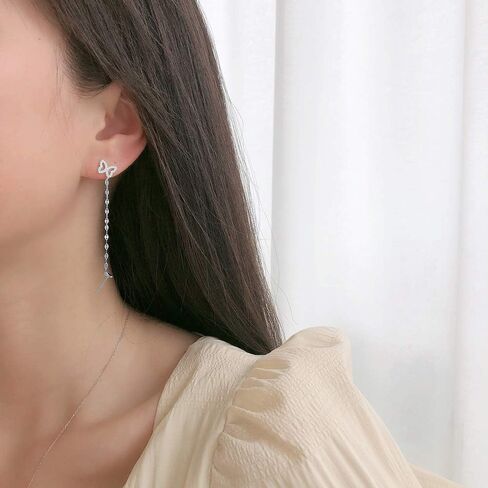 Double Butterfly Chain Cuff Wrap CZ 925 Sterling Silver Stud Crawler Climber Earrings for Women Girls Cartilage Threader Tassel Dangle Hypoallergenic Cute Animal Gifts for Bff Birthday in Saudi Arabia