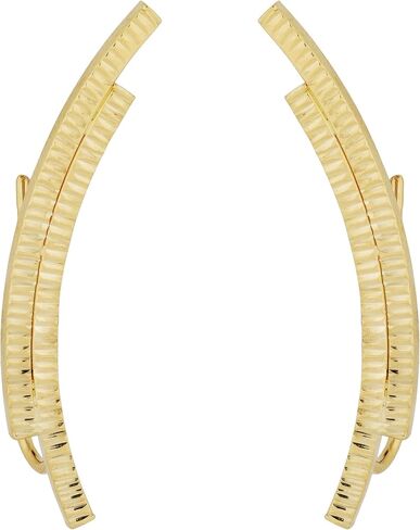 Kooljewelry 10k Yellow Gold cut Diamond Curve Double Climber Earrings in Saudi Arabia