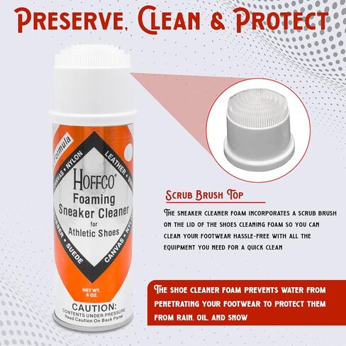Hoffco Sneaker Cleaner with Scrub Brush - Foam Shoe Cleaner 6oz in Kuwait