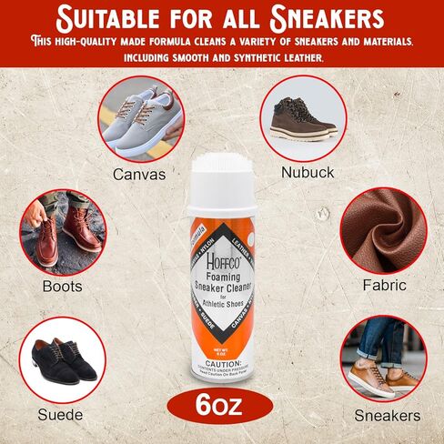 Hoffco Sneaker Cleaner with Scrub Brush - Foam Shoe Cleaner 6oz in Kuwait