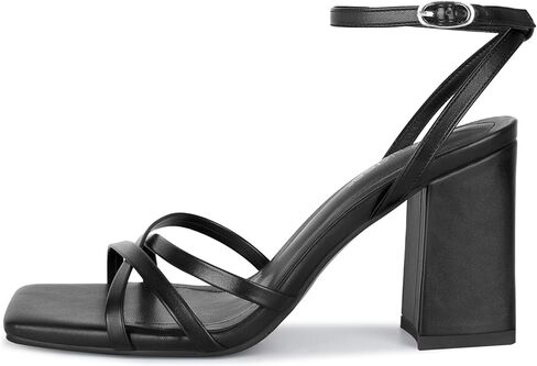 كعب مكتنز من ويت كيس للنساء بكعب عريض للنساء 3.35 بوصة ارتفاع الكعب مع حزام كاحل قابل للتعديل مربع مفتوح عند الأصابع لحفلات العودة للوطن، ذهبي أسود وأبيض in Kuwait