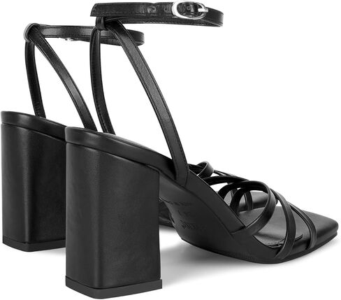 كعب مكتنز من ويت كيس للنساء بكعب عريض للنساء 3.35 بوصة ارتفاع الكعب مع حزام كاحل قابل للتعديل مربع مفتوح عند الأصابع لحفلات العودة للوطن، ذهبي أسود وأبيض in Kuwait