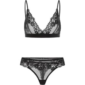 GORGLITTER Women's Floral Lace Lingerie Sexy Set 2 Piece Wireless Bra Low Rise Thong Sets