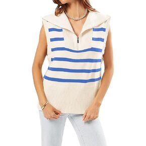 المرأة مخطط زيبر سترة سترة تانك القمم طية صدر السترة الصيف بلا أكمام البلوز عادية خفيفة الوزن متماسكة in Kuwait