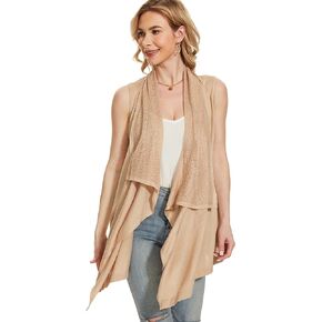 سترة صوفية نسائية بدون أكمام من Moss Rose سترة كارديجان سادة مفتوحة من الأمام مع حاشية غير متماثلة in Kuwait