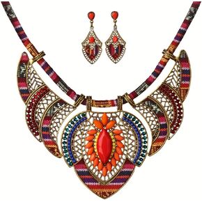 YAZILIND Ethnic Style Chunky Colorful Ethnic Festival Tribal Beaded Bib Collar Choker Costume Necklace