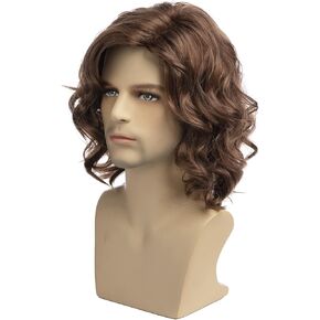 شعر مستعار للرجال من RicHyun شعر مستعار قصير مجعد بني قصير مجعد ومموج أزياء الهالوين التأثيرية للرجال الذكور in Kuwait