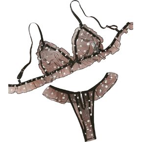 GORGLITTER Women's Sexy Sheer Mesh Bra and Panty Set Floral Lace Lingerie Set Underwear
