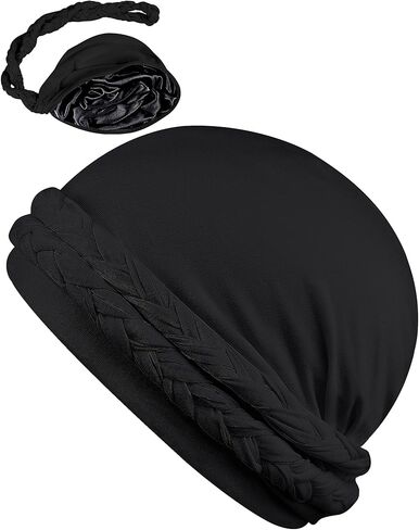 عمامة حريرية مبطنة من Ababalaya للنساء والرجال، عمامة هالة حريرية مبطنة، Durag لضفائر الأمواج، غطاء النوم، غطاء النوم in Kuwait