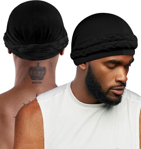 عمامة حريرية مبطنة من Ababalaya للنساء والرجال، عمامة هالة حريرية مبطنة، Durag لضفائر الأمواج، غطاء النوم، غطاء النوم in Kuwait