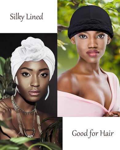 عمامة حريرية مبطنة من Ababalaya للنساء والرجال، عمامة هالة حريرية مبطنة، Durag لضفائر الأمواج، غطاء النوم، غطاء النوم in Kuwait