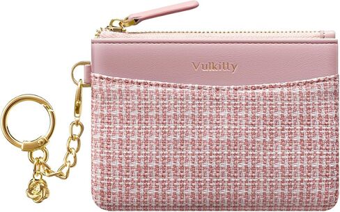 محفظة Vulkitty رفيعة للعملات المعدنية مع سلسلة مفاتيح وسحاب صغير وحقيبة تغيير ومحفظة لبطاقة الائتمان للنساء (وردي) in Kuwait