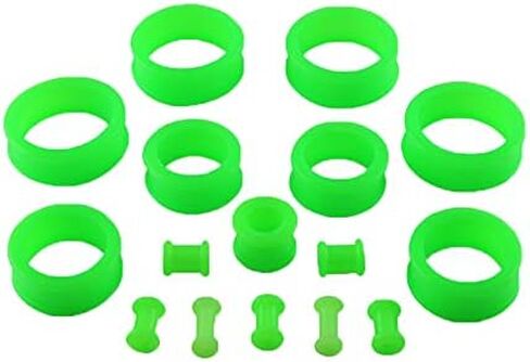 Pair 2G (6MM) GREEN SILICONE FLAT FLARE TUNNELS Double Flare Gauges Thin Soft Flexible Flesh Plugs (2pcs), Silicone, no gemstone in Saudi Arabia