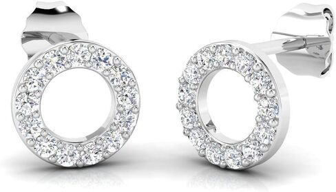 1/4 قيراط دائرة فضة استرليني مختبر نمت الماس أقراط للنساء, معدن حجر, الماس in Kuwait